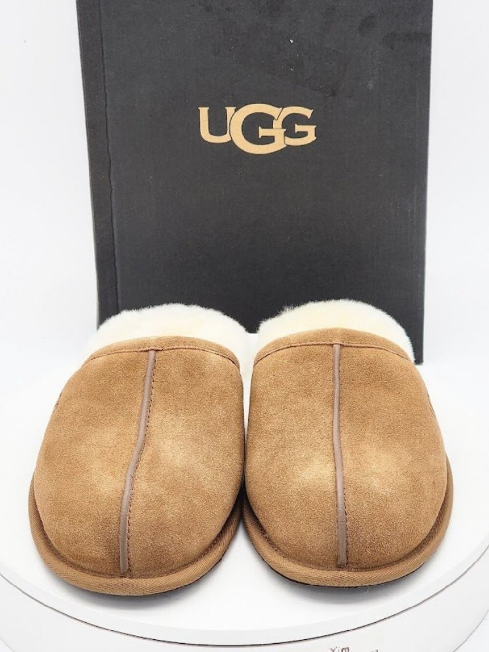 UGG Scuff Slippers Men’s Size 10 Chestnut Suede Shearling Lined - Picture 8 of 11